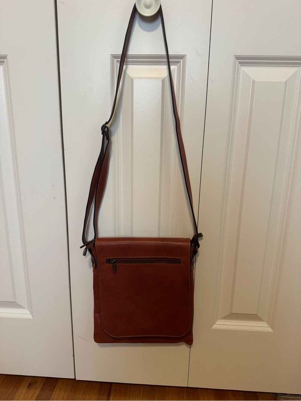 Brown Leather Crossbody Bag with Front Zip Pocket